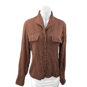 New York City Blouse Co Brown 100% Silk Long Sleeve Button Down Shirt Top Size 6